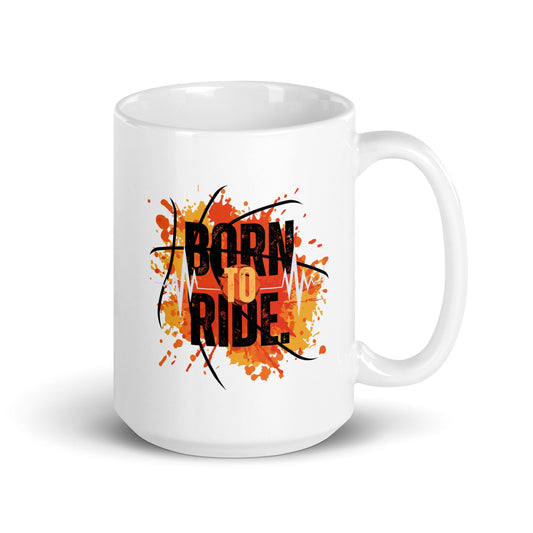 White glossy mug - Born to ride - The Vandi Company